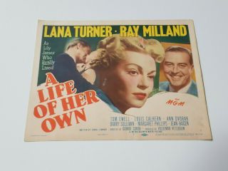 1950 A Life Of Her Own Lobby Card Title Card Lana Turner,  Ray Milland Romance