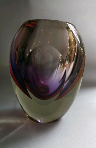 Flavio Poli Triple Sommerso Vase Murano Italy Faceted Art Glass Blue Pink Purple