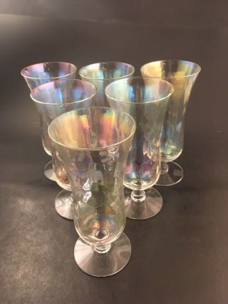 Set Of 6 West Virginia Glass Loop Optic Iridescent Luster 5 Oz.  Cocktail / Juice
