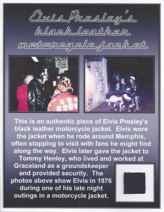 Elvis Presley Personal Owned Worn Black Leather Jacket Swatch - Tish Henley