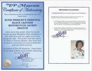 Elvis Presley Personal Owned Worn Black Leather Jacket Swatch - Tish Henley 2
