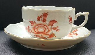 Vintage 1959 Herend Hungary Red Chinese Bouquet Tea Cup Saucer Ussr Fleet