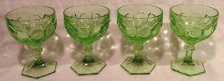 Set Of 4 Vintage Green Depression Glass Goblets 5 " Tall