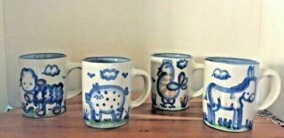 Set Of 4 M.  A.  Hadley Stoneware Pottery Farm Animals Country 8oz Coffee Mugs