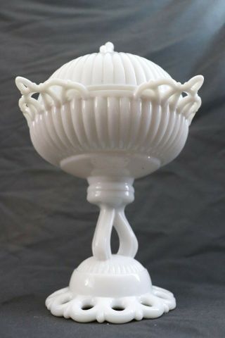 Antique Vtg Westmoreland Specialty Doric Milk Glass Tall Footed Compote Bowl 3