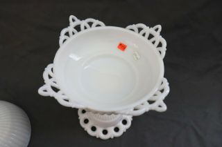 Antique Vtg Westmoreland Specialty Doric Milk Glass Tall Footed Compote Bowl 5