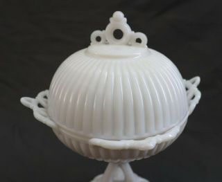 Antique Vtg Westmoreland Specialty Doric Milk Glass Tall Footed Compote Bowl 8