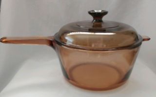 Visions Corning Ware Pyrex Amber 2.  5l Liter Sauce Pan Pot W/ Lid