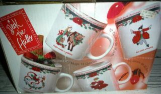 Vintage Tienshan 12 Days Of Christmas Coffee Mugs Cups