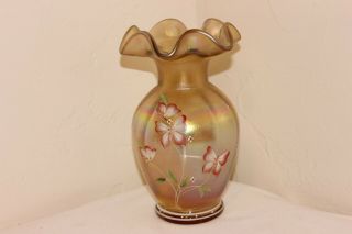 Gorgeous Hp Fenton Glass Vase,  Marigold Iridescent,  Ruffled,  Signed,  8 - 3/8 " 1995