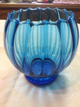 Vintage Italian Glass Empoli Brandy Snifter Bowl Vase Rare Cobalt Blue Footed