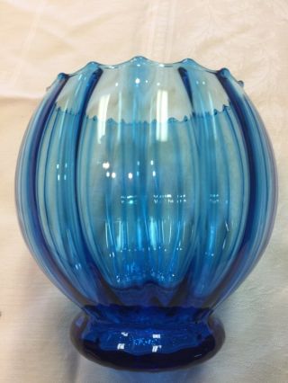 Vintage Italian Glass Empoli Brandy Snifter Bowl Vase Rare Cobalt Blue Footed 2