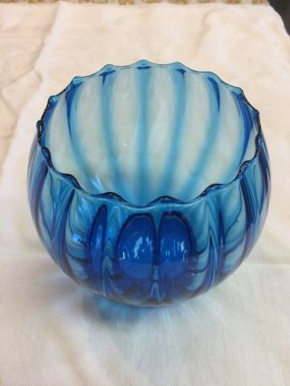 Vintage Italian Glass Empoli Brandy Snifter Bowl Vase Rare Cobalt Blue Footed 3