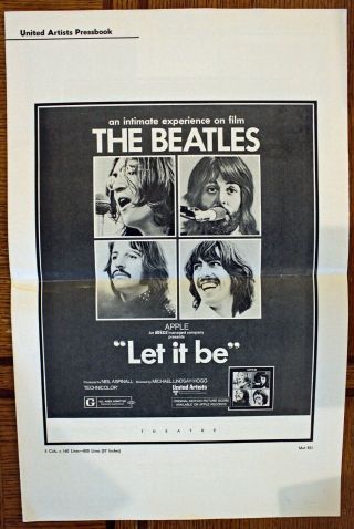 Rare Movie Press Book - The Beatles - Let It Be - Lennon,  Mccartney,  Harrison,  Starr