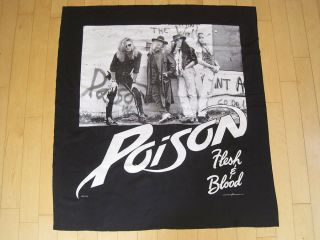 Nos 1990 Vtg Poison Banner Wall Flag Tapestry Poster Music Art Flesh And Blood