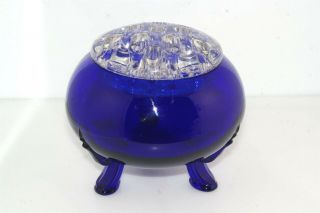Vintage Viking Glass Flower Frog Cobalt Blue Flowerlite 007 Bowl Vase Candle