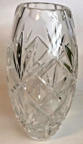 Heavy Glass Cut,  Made In Poland 24 Leaded Crystal Hand Cut Vase 7 In.  Tall