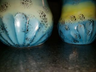Antique Milk Glass Celery Vase w/ Matching Spooner Blue,  Yellow Gold Gilt Sponge 4