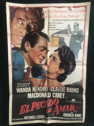Song Of Surrender 1949 Spanish One Sheet Movie Poster Wanda Hendrix Claude Rains