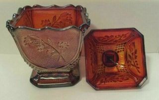 1960s Imperial Sunset Ruby Carnival Glass Floral Box & Cover 3