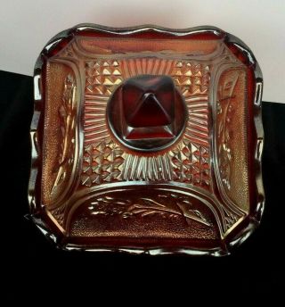 1960s Imperial Sunset Ruby Carnival Glass Floral Box & Cover 4
