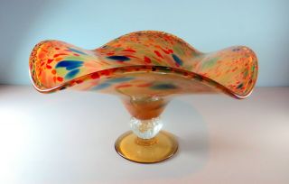 Dazzling Vintage Large Murano Italy Multi - Color Glass Bowl