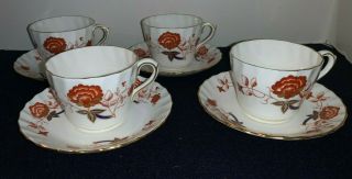 (set Of 4) Royal Crown Derby Bali A1100 English Bone China Cups And Saucers