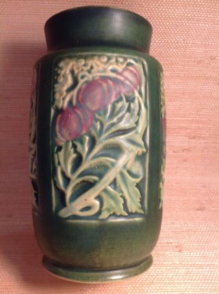 Floral Vase Vintage Roseville Art Panel Vase With Green Glaze