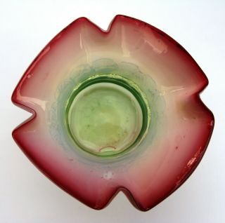 Victorian Antique Opalescent Cranberry Green Small Art Glass Bowl 3