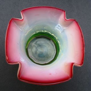 Victorian Antique Opalescent Cranberry Green Small Art Glass Bowl 4