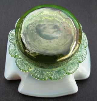 Victorian Antique Opalescent Cranberry Green Small Art Glass Bowl 5