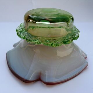 Victorian Antique Opalescent Cranberry Green Small Art Glass Bowl 8