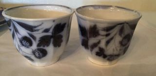 2 Antique Staffordshire Dark Mulberry Handleless Cup Strawberry Pattern 3”