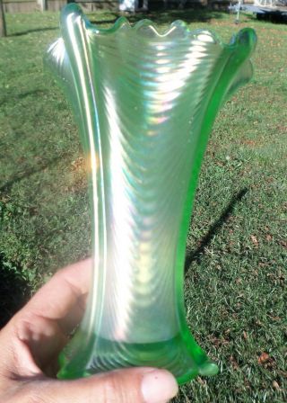 antique Northwood glass ice green drapery carnival art glass vase 8