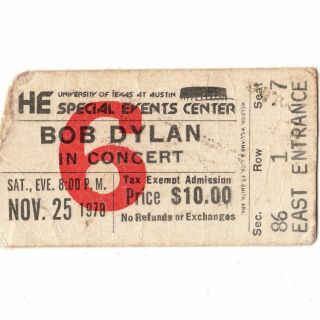 Bob Dylan Concert Ticket Stub Austin Tx 11/25/78 Events Street - Legal Tour Rare