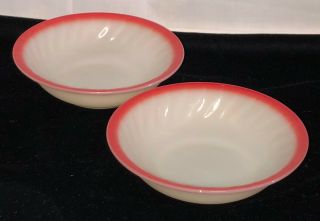 2 Fire King Swirl Ivory Sunrise Red Trim 5 7/8 " Cereal Bowls