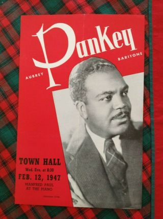 1947 Aubrey Pankey Barritone Town Hall Box F Flyer Handbill Gc