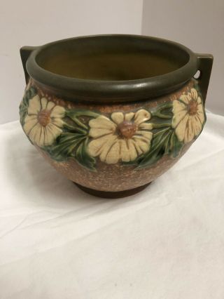 Antique 1928 Roseville Art Pottery Dahlrose Pattern Daisy Flower Pot Urn