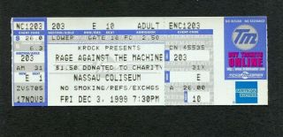 1999 Rage Against The Machine Concert Ticket Nassau Coliseum Tom Morello