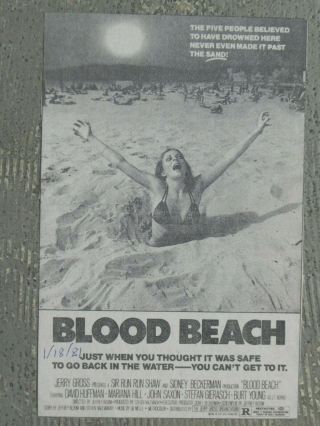 Blood Beach 1980 Newspaper Ad Jeffrey Bloom Marianna Hill Burt Young