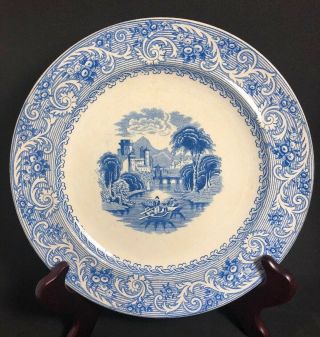 Antique Blue Transferware “rhine” Pattern 9 1/2” Dinner Plate Canal Scene C11