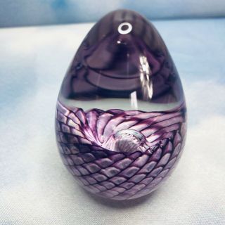 Glass Eye Studio Ges 99 Egg Paperweight Art Glass Purple Lavender Feather