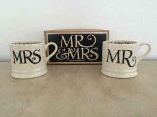 Black Toast Mr.  & Mrs.  By Emma Bridgewater Set Of 2 1/2 Pint Coffee Mugs Nib