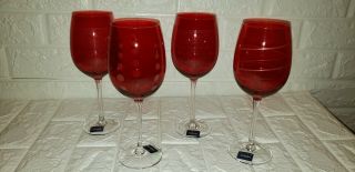 4 Mikasa Cheers Ruby Red Cut To Clear Glass Wine Goblets 3 Designs