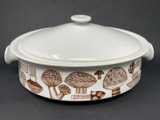 Vintage Arabia Finland Kaj Franck Mushroom Pattern Oval Casserole W/ Lid -