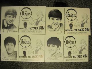 Beatles 4 Different Cards John Paul George Ringo Tie Tack Yeah Yeah Yeah