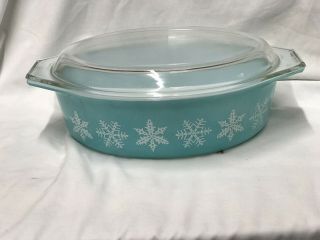 Vintage Pyrex 045 Turquoise With White Snowflakes With Lid