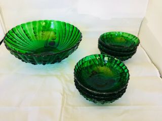 7 Piece Vintage Anchor Hocking Forest Green Bubble Glass Bowl Set