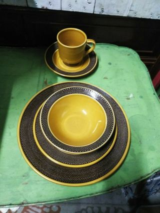 Vintage Harmony House Aurora 20 Piece Place Setting Brown Dots Mid Century
