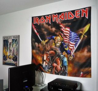 Iron Maiden Eddie Huge 4x4 Banner Fabric Poster Tapestry American Flag Trooper